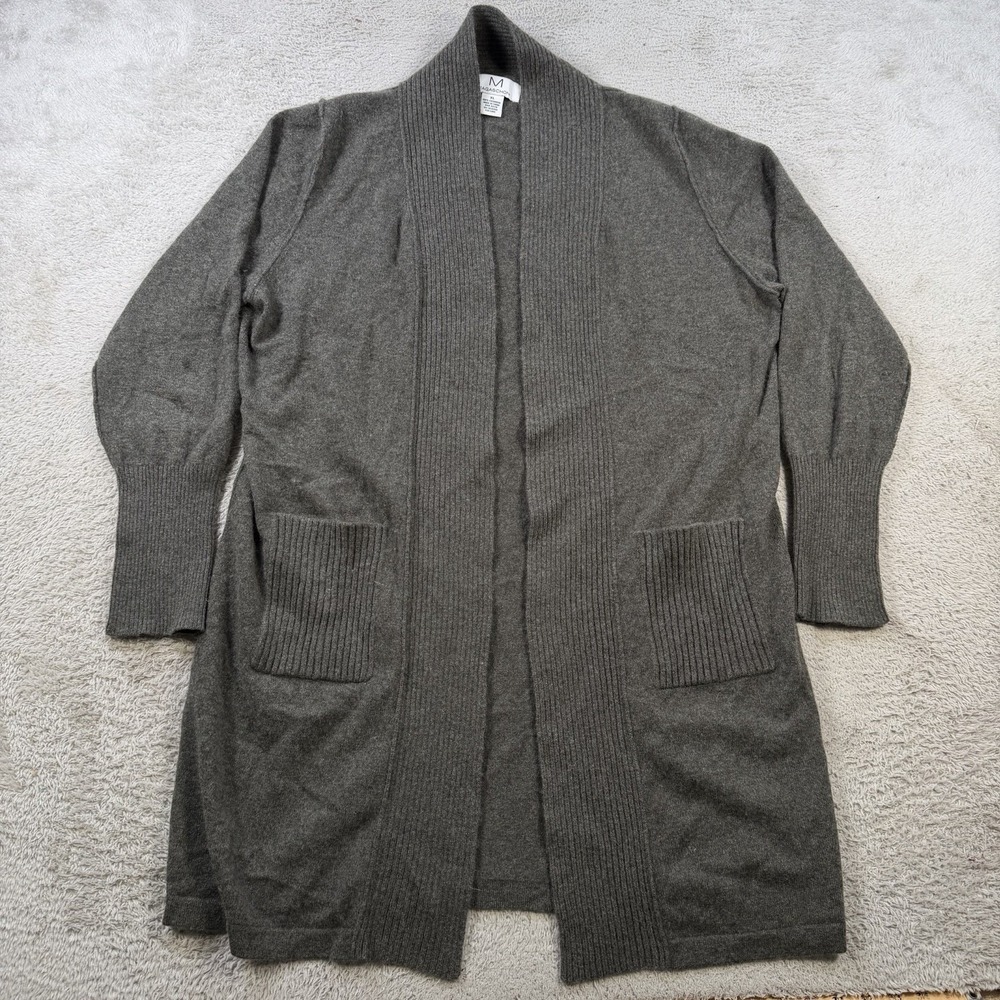Magaschoni Cardigan Sweater Womens XL Grey 100% Cashmere Open Front Soft